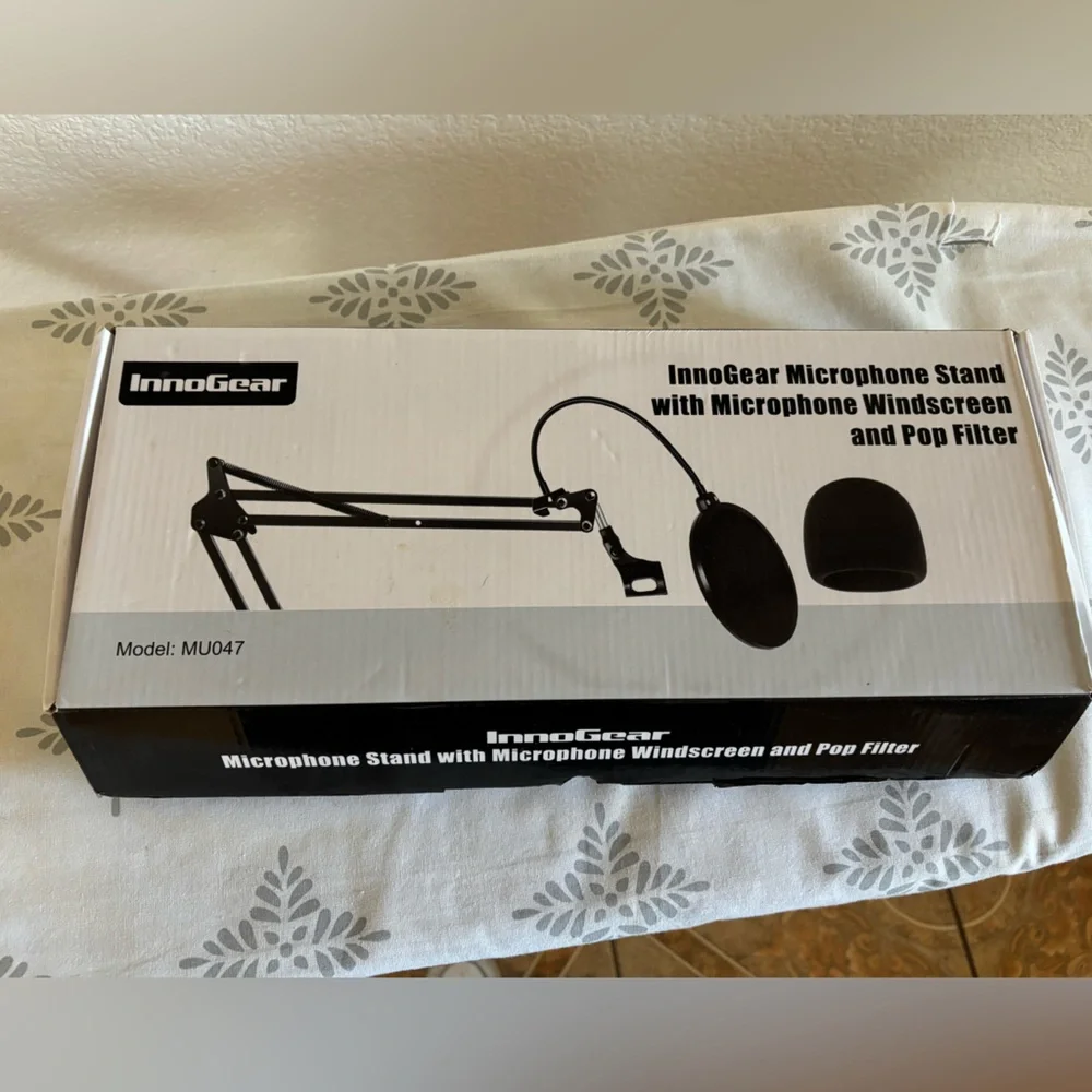 Black Microphone Stand with Windscreen and Pop Filter
